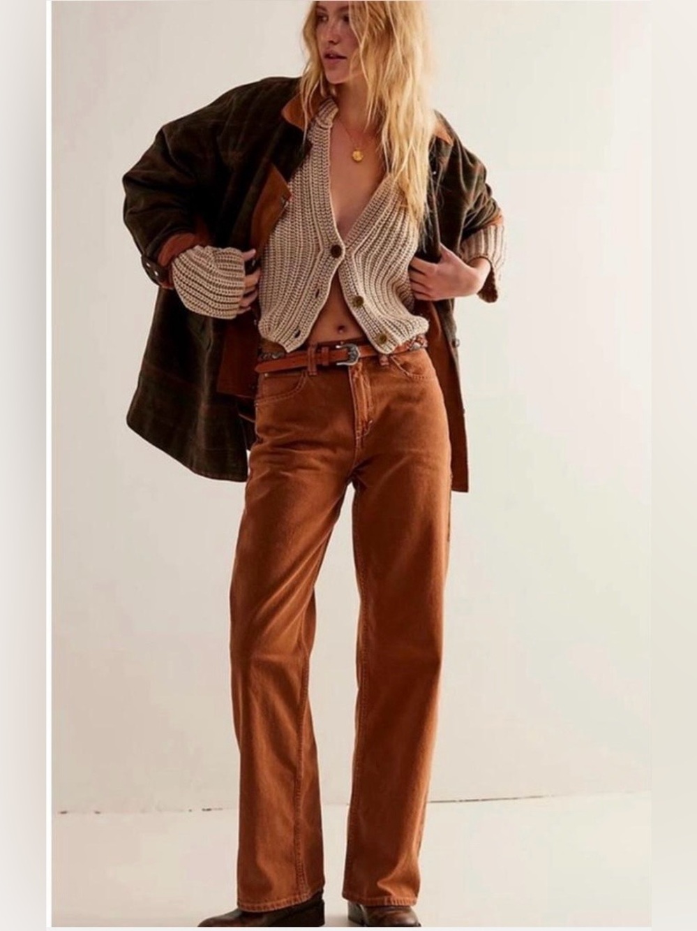Free People Tinsley Baggy High-Rise Jeans NWOT Brown 26